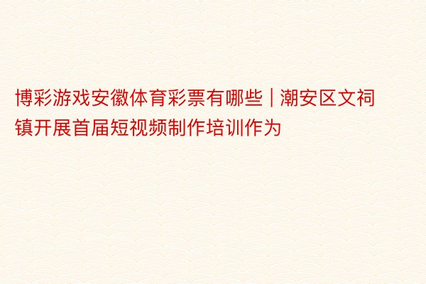 博彩游戏安徽体育彩票有哪些 | 潮安区文祠镇开展首届短视频制作培训作为