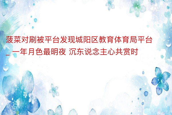菠菜对刷被平台发现城阳区教育体育局平台_ 一年月色最明夜 沉东说念主心共赏时