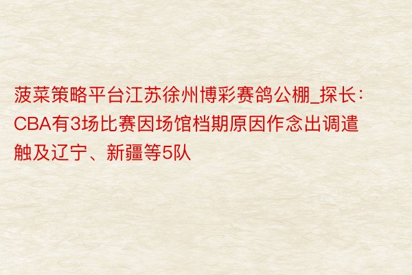 菠菜策略平台江苏徐州博彩赛鸽公棚_探长：CBA有3场比赛因场馆档期原因作念出调遣 触及辽宁、新疆等5